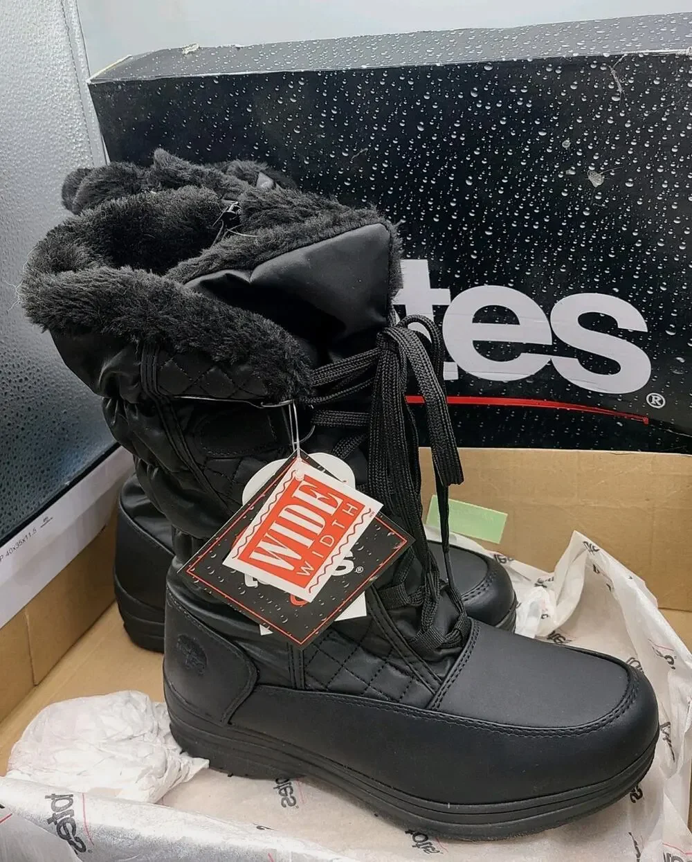 NEW Totes women's 9W wide Donna winter snow boots waterproof black quilted
